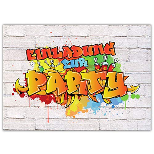 Pandawal 12x Einladungskarten Kindergeburtstag Graffiti Style für Junge und Mädchen perfekt für Kinderparty Geburtstag Poolparty von Pandawal