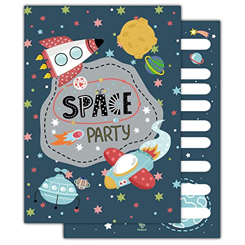 Pandawal 12x Kindergeburtstag Einladungskarten Astronaut für Junge und Mädchen Einladung Weltraum/Rakete/Raumschiff/Space Astronauten Party für Kinder Mottoparty Ausflug von Pandawal
