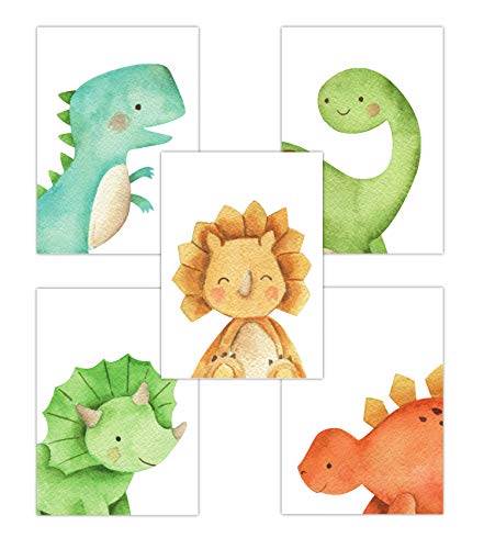 Pandawal Dino Bilder Kinderzimmer Junge süße Baby Dinosaurier Deko 5er Poster-Set für Kinder DIN A4 von Pandawal