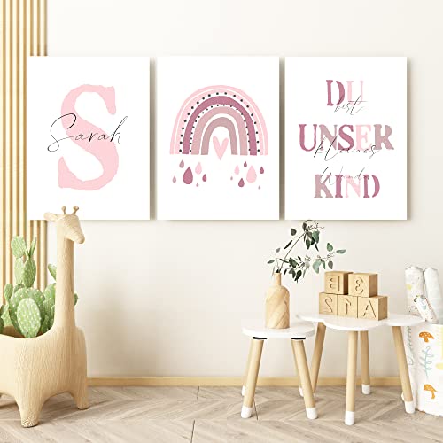 Pandawal Kinderzimmer Bilder mit Spruch und Name Regenbogen 3er Poster- Set für Mädchen und Junge Wandbilder (Regenbogen Rain) von Pandawal