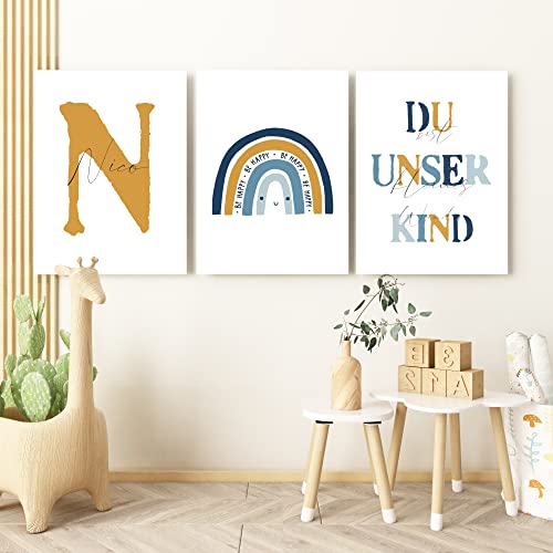 Pandawal Kinderzimmer Bilder mit Spruch und Name Regenbogen 3er Poster- Set für Mädchen und Junge Wandbilder (Regenbogen Smile) von Pandawal