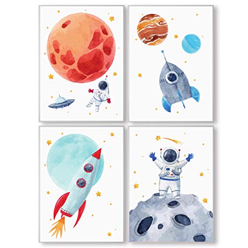 Pandawal Wandbilder Kinderzimmer/Babyzimmer Bilder für Junge und Mädchen Astronaut/Planeten 4er Poster Set Weltraum Deko (P1) im DIN A3 Format… von Pandawal