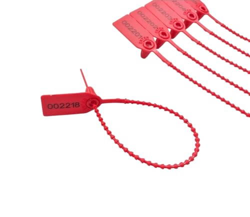 100 Stück Sicherheitsbänder aus Kunststoff, rot, nummerierte Kabelbinder für Koffer, Schachteln, 25 cm (rot, 100 Stück) von Pandiui23