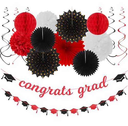Party-Dekorationen, Abschlussbanner, Luftsprudler – 18-teiliges Set, Girlande mit Aufschrift "Congrate Grade", "Congrate-Grad", Papier-Papier-Pom-Poms, Fächer, Wabenlaternen, Dekoration Panduola Party-Dekorationen, Abschlussbanner, Luftsprudler – 18-teiliges Set, Girlande mit Aufschrift "Congrate Grade", "Congrate-Grad", Papier-Papier-Pom-Poms, Fächer, Wabenlaternen, Dekoration Panduola von Panduola