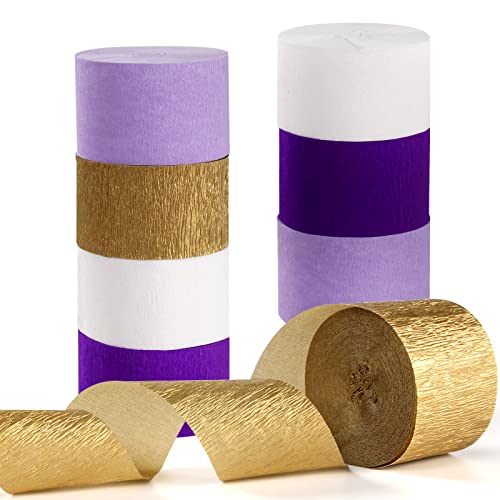 Violett-Gold Party Dekorationen Krepppapier Luftschlangen – 8 Rollen Weiß Lila Lavendel Abschlussdampfer Frau Geburtstag Hochzeit Brautdusche Papiergirlande Mütter Valentinstag Dekor Panduola von Panduola