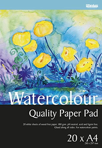 Panduro Aquarellblock A4 x20 Blatt - allseitig geleimt - Weiß kaltgepresst Papier für Aquarell - 180 g/m², pH-neutral und säurefrei von Panduro