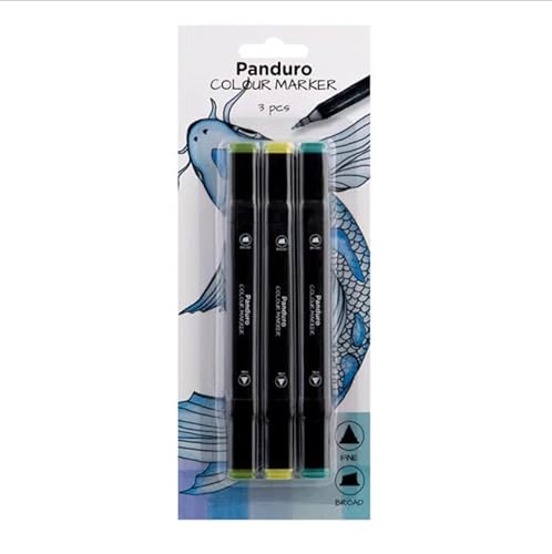 Panduro | Farbmarkierungen | 3 Stifte Marker | Twintip-Marker | Grüntöne: 47 Grasgrün, 48 Gelbgrün, 57 Helltürkisgrün von Panduro