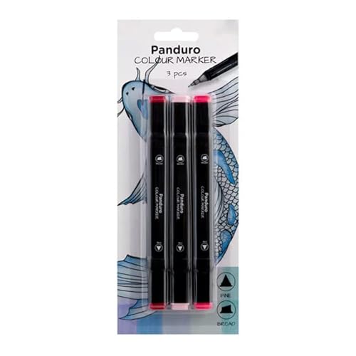 Panduro | Farbmarkierungen | 3 Stifte Marker | Twintip-Marker | Rottöne: 4 Leuchtendes Rot, 9 Blasses Rosa, 121 Korallenrot fluoreszierend von Panduro