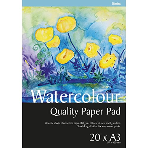 Panduro Hobby Aquarellpapier – A3 x 20 Blatt weiß – allseitig geleimt - Weiß kaltgepresst Papier für Aquarell - 180 g/m², pH-neutral und säurefrei von Panduro