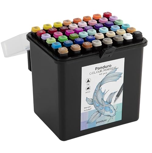 Panduro's Color Marker 48 Stück| Doppelspitze-Stifte auf Alkoholbasis in einer großen und detaillierten Palette | Kommt mit farblosem Blender Bleistift von Panduro
