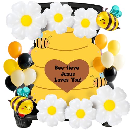 Panelee Halloween Honigbiene Honigkamm Thema Dekor Kit mit Bienenballons Blume Folienballons Latex Ballon Wabenhintergrund Dekoration Papierkarten für Halloween Stamm oder Treat Garagentor Dekor von Panelee