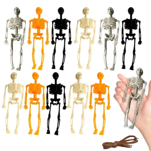 12-teiliges 14CM Skelett-Set für Halloween, 14 cm Halloween Deko Outdoor mit Hanfseil, Grusel-Deko für Partys, Haus und Garten von PangWuu