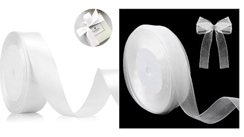 2 Stück Schleifenband Set, 67m Geschenkband Weiß, 2cm Organzaband Transparent 45m und 2cm Satinband Weiß 22m, Ideal für Geschenkverpackung, Hochzeitsdekoration und DIY-Projekte 2 Stück Schleifenband Set, 67m Geschenkband Weiß, 2cm Organzaband Transparent 45m und 2cm Satinband Weiß 22m, Ideal für Geschenkverpackung, Hochzeitsdekoration und DIY-Projekte von PangWuu