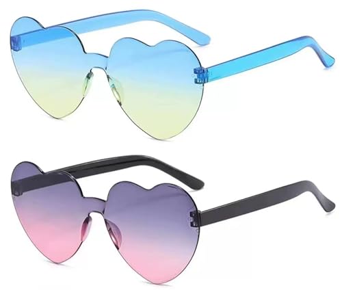 Pangogogo 2 Paar Herzbrille - Lustige Partybrillen für JGA Hochzeit Fasching Kostüm - Blau-Gelb-Mix/Grau-Rosa-Mix Hippie Herzbrillen (Blau Gelb + Grau Rosa) von Pangogogo