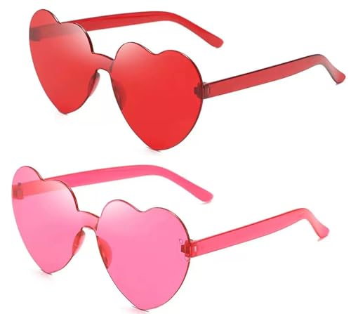 Pangogogo 2 Paar Rot Rosa Herzbrille - Lustige Partybrillen für JGA Hochzeit Fasching Kostüm - Hippie Herzbrillen(Rot + Rosa) von Pangogogo