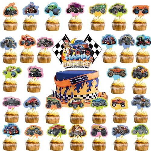 31Stk Monstertruck Kuchen Topper, niedliche Monster Truck Kuchendeko Geburtstag, Monster Truck Geburtstag Deko für Kinder Geburtstag,Baby Dusche (1 Happy Birthday Cake Topper+30 Cupcake Topper) 31Stk Monstertruck Kuchen Topper, niedliche Monster Truck Kuchendeko Geburtstag, Monster Truck Geburtstag Deko für Kinder Geburtstag,Baby Dusche (1 Happy Birthday Cake Topper+30 Cupcake Topper) von Pangogogo