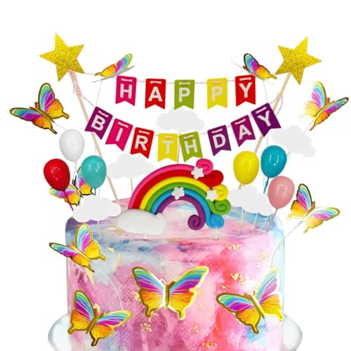Pangogogo 23-tlg. Kuchen Topper Set "Happy Birthday" - Tortendeko Geburtstag mit Ballons, Regenbogen & Schmetterlingen - Kuchendeko für Kindergeburtstage (Mädchen/Junge) Pangogogo 23-tlg. Kuchen Topper Set "Happy Birthday" - Tortendeko Geburtstag mit Ballons, Regenbogen & Schmetterlingen - Kuchendeko für Kindergeburtstage (Mädchen/Junge) von Pangogogo
