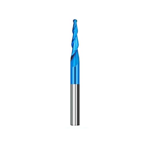 Pangyoo 6mm 8mm Schaft Fräser 2 Flöte Konische Kugel Nase Schaftfräser Radius R0,25-R2,0mm CNC Router Bit for Holz CNC Graveur Carving Bit(NANO BLUE Coated,R0.5x47xD8x85) von Pangyoo