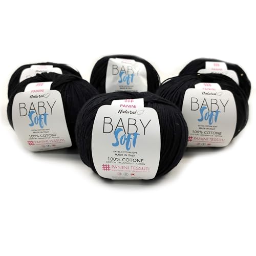Panini Tessuti, 6 Knäuel Baumwolle Baby Soft – Made in Italy – erhältlich in mehreren Farben zum Stricken Nr. 3-4 x 50 g 179 m – DIY Garn, Baumwolle von Panini Tessuti