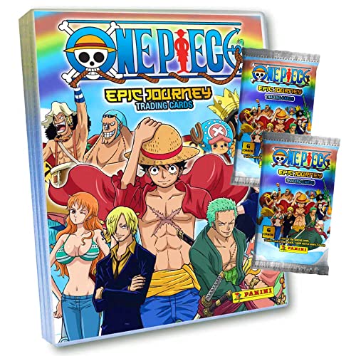Panini One Piece Karten - Sammelkarten Trading Cards (2023) - 1 Sammelmappe + 2 Booster im Bundle mit 10 STRONCARD Hüllen von Panini