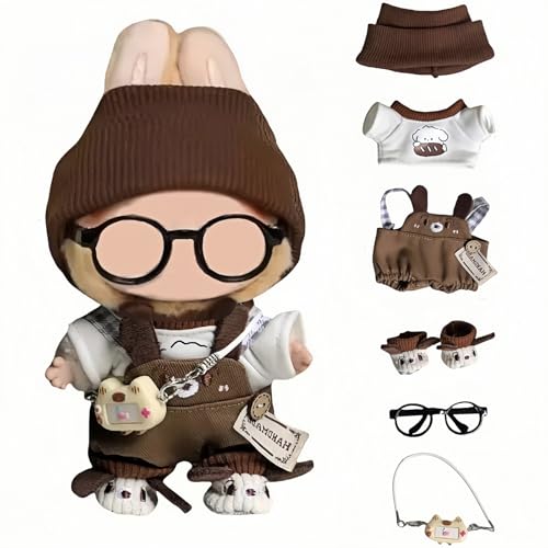 6 Set 17 cm Puppenkleider, Puppenkleidung für Labubu, Zubehör für 17 cm Puppenkleidung, T-Shirt + Overalls + Hut + kleine Kamera + Brille + Schuhe, keine Puppe enthalten 6 Set 17 cm Puppenkleider, Puppenkleidung für Labubu, Zubehör für 17 cm Puppenkleidung, T-Shirt + Overalls + Hut + kleine Kamera + Brille + Schuhe, keine Puppe enthalten von PanniOhye