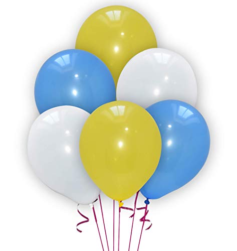 Pannu Design 10 Zoll Latex sortiert 3 Farbkombinationen Luftballons Packungen mit 30 60 und 105 Stück für Geburtstagsdekorationen Hochzeit Weihnachten.(30 Stück Weiß Blau Gelb) von Pannu Design.CO.UK Celebrate Everyday