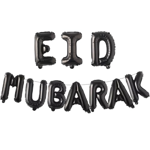 Pannu Design 40,6 cm EID MUBARAK Dekoration – Folienballons Banner – Ramadan-Party – islamische Dekorationen für Zuhause – Mehrzweck (Schwarz) von Pannu Design.CO.UK Celebrate Everyday
