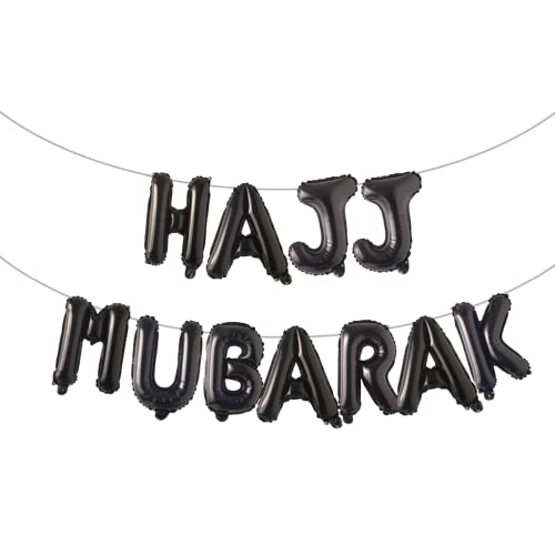 Pannu Design 40,6 cm HAJJ MUBARAK Dekoration – Folienballons Banner Party – islamische Dekorationen für Zuhause – besondere Anlässe (schwarz) von Pannu Design.CO.UK Celebrate Everyday