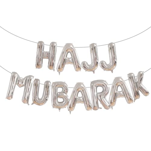 Pannu Design HAJJ MUBARAK Dekoration - Folienballons Banner Party - islamische Dekorationen für Zuhause - besondere Anlässe (Silber) von Pannu Design