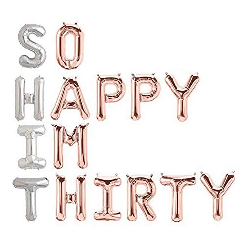 Pannu Design DIRTY 30 Folienballon Buchstabenballons Dreißig Geburtstag Dekor 30. Geburtstag Dekoration (Silber und Roségold So Happy I M Thirty) von Pannu Design