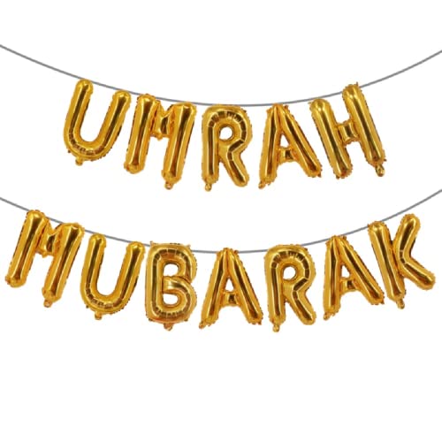 Pannu Design UMRAH MUBARAK Dekoration – Folienballons Banner Party – Islamische Dekorationen für Zuhause – besondere Anlässe (Gold) von Pannu Design