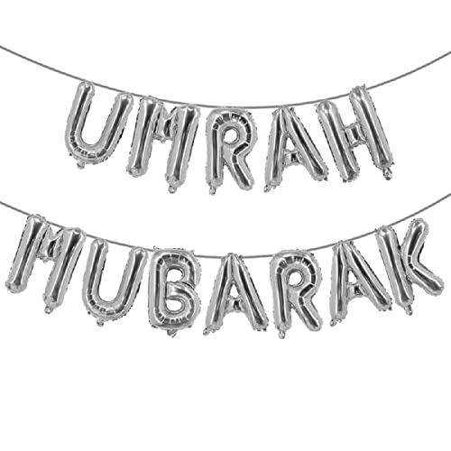 Pannu Design 40,6 cm Umrah Mubarak Dekoration – Folienballons Banner Party – islamische Dekorationen für Zuhause – besondere Anlässe (Silber) von Pannu Design