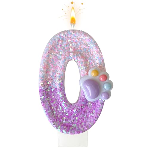 Rosa Katze und Hundepfote Geburtstag Zahl Kerzen Zahl 0 Hundepfote Geburtstagskerzen Cupcake Dekorationen Hund Thema Kerzen Geeignet für Party Feiern Geburtstag Dekoration Supplies (Nummer 0) von Panouo