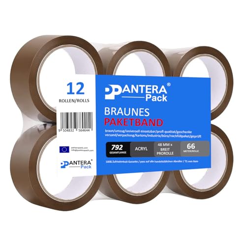 Pantera Pack ® 12 rollen Klebeband Braun 48mm x 66m Packband Paketband Kleberollen Kartonkleber von Pantera Pack