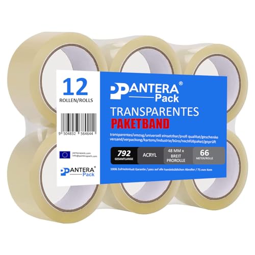 Pantera Pack ® 12 rollen Klebeband Transparent 48mm x 66m Packband Paketband Kleberollen Kartonkleber von Pantera Pack