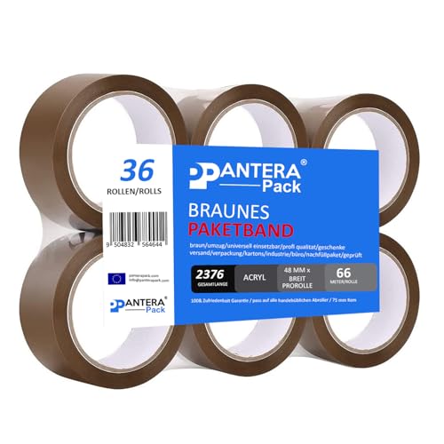 Pantera Pack 36 Rollen Packband Braun Rollen 48mm x 66m | Verpackungsbänder für Pakete, Kisten, Versand | Klebeband für Pakete & Paketklebeband Braun | Geräuscharmes Paketklebeband | Umzugsbedarf Pantera Pack 36 Rollen Packband Braun Rollen 48mm x 66m | Verpackungsbänder für Pakete, Kisten, Versand | Klebeband für Pakete & Paketklebeband Braun | Geräuscharmes Paketklebeband | Umzugsbedarf von Pantera Pack