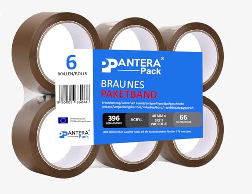 Pantera Pack 6 Rollen Packband Braun Rollen 48mm x 66m | Verpackungsbänder für Pakete, Kisten, Versand | Klebeband für Pakete & Paketklebeband Braun | Geräuscharmes Paketklebeband | Umzugsbedarf von Pantera Pack