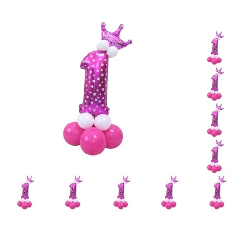 10 Set Alle Zahlen Krone Luftballons Säulen Set Happy Birthday Bogen Girlande Nummer 1, Rosa von Paowsietiviity