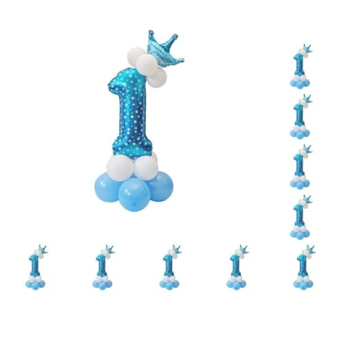 10-teiliges Set mit allen Zahlen, Krone, Luftballons, Säulenset, Happy Birthday, Party-Dekoration, Nummer 1, Blau von Paowsietiviity