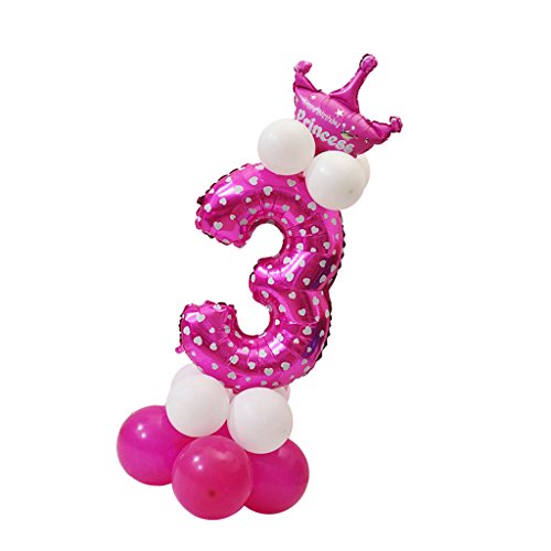 All Numbers Crown Balloons Column Set Happy Birthday Arch Garland Number 3, Pink von Paowsietiviity