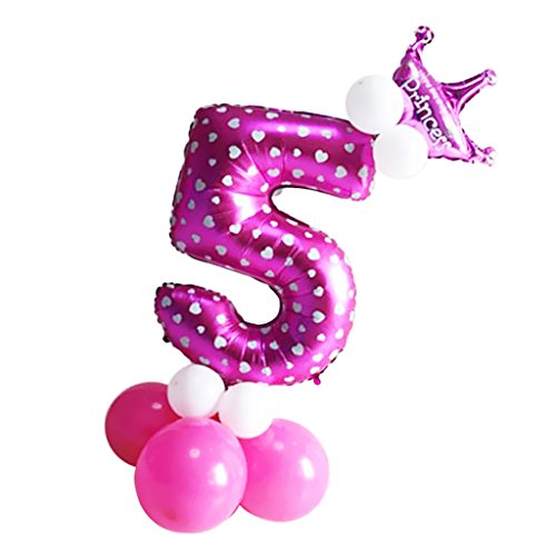 All Numbers Crown Balloons Column Set Happy Birthday Arch Garland Number 5, Pink von Paowsietiviity