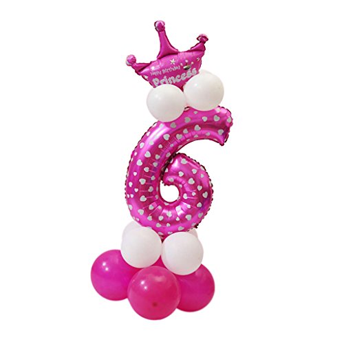 All Numbers Crown Balloons Column Set Happy Birthday Arch Garland Number 6, Pink von Paowsietiviity