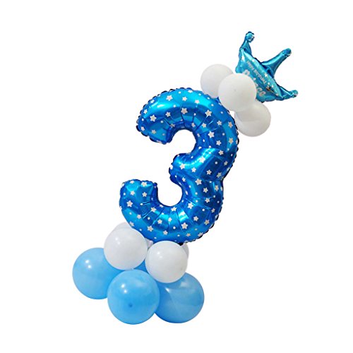 Alle Zahlen Krone Luftballons Säulen Set Happy Birthday Party Decor Nummer 3, blau von Paowsietiviity