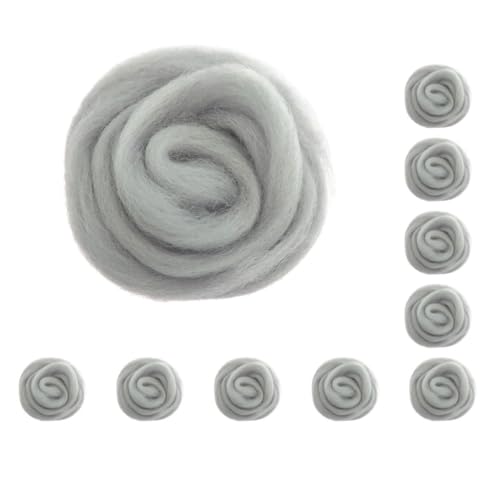 Paowsietiviity 10 Set 10 g weiche Wolle Roving Filzwolle für DIY Nadelfilzen Handwerk Grau von Paowsietiviity