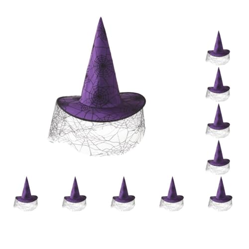 Paowsietiviity Hexenhut für Kinder und Erwachsene, Violett, Spinnennetz, Zauberer, Kopfschmuck, Kostümparty, Requisite, 10 Stück Paowsietiviity Hexenhut für Kinder und Erwachsene, Violett, Spinnennetz, Zauberer, Kopfschmuck, Kostümparty, Requisite, 10 Stück von Paowsietiviity