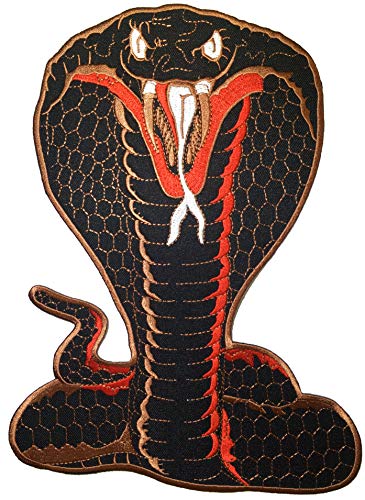 [Große Größe] Papapatch Fanged Cobra Snake Serpent Attack Striking Biker Motorrad Jacke Vest Kostüm Bestickt Aufnäher Bügelbild - Schwarz (Eisen-Cobra-BK-Large) von Papapatch