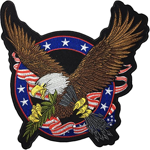 [Große Größe] Papapatch Weißkopfseeadler Hawk Clutching Arrows Patriotische USA-Amerika-Flagge Biker Jacke Weste Kostüm Aufbügler bestickte Applikation Patch (Eisen-Adler, USA-Flagge, groß) von Papapatch