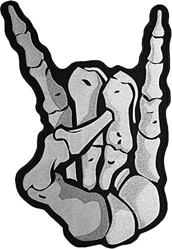 Große Größe: Papapatch Rock, Handzeichen, Finger-Skelett, Knochen, Punk, zum Aufbügeln oder Aufbügeln (Iron Rock-Hand), groß von Papapatch