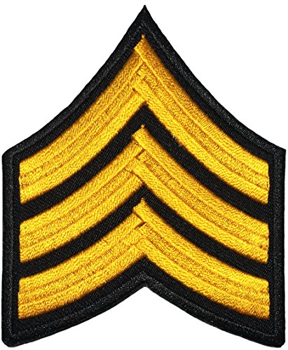 Papapatch Aufnäher, Motiv: Chevrons Sergeant E-5 Streifen, US-Armee-Rank zum Aufnähen auf Armen, Schultern, bestickt, Schwarz und Gelb, 1 Stück von Papapatch