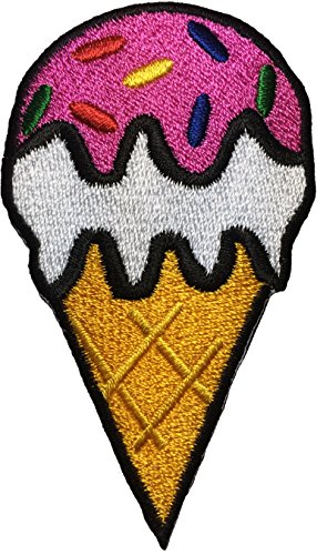 Papapatch Aufnäher, Motiv: Eiswaffel, Retro, Dessert, Süßigkeiten, Kinder, niedlich, zum Aufbügeln, bestickt, Rosa (Eiscreme-Rosa) von Papapatch